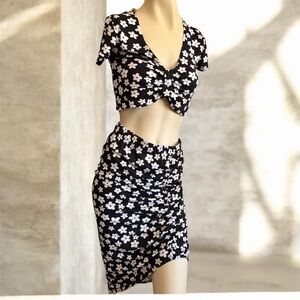 Floral Black and White Skirt